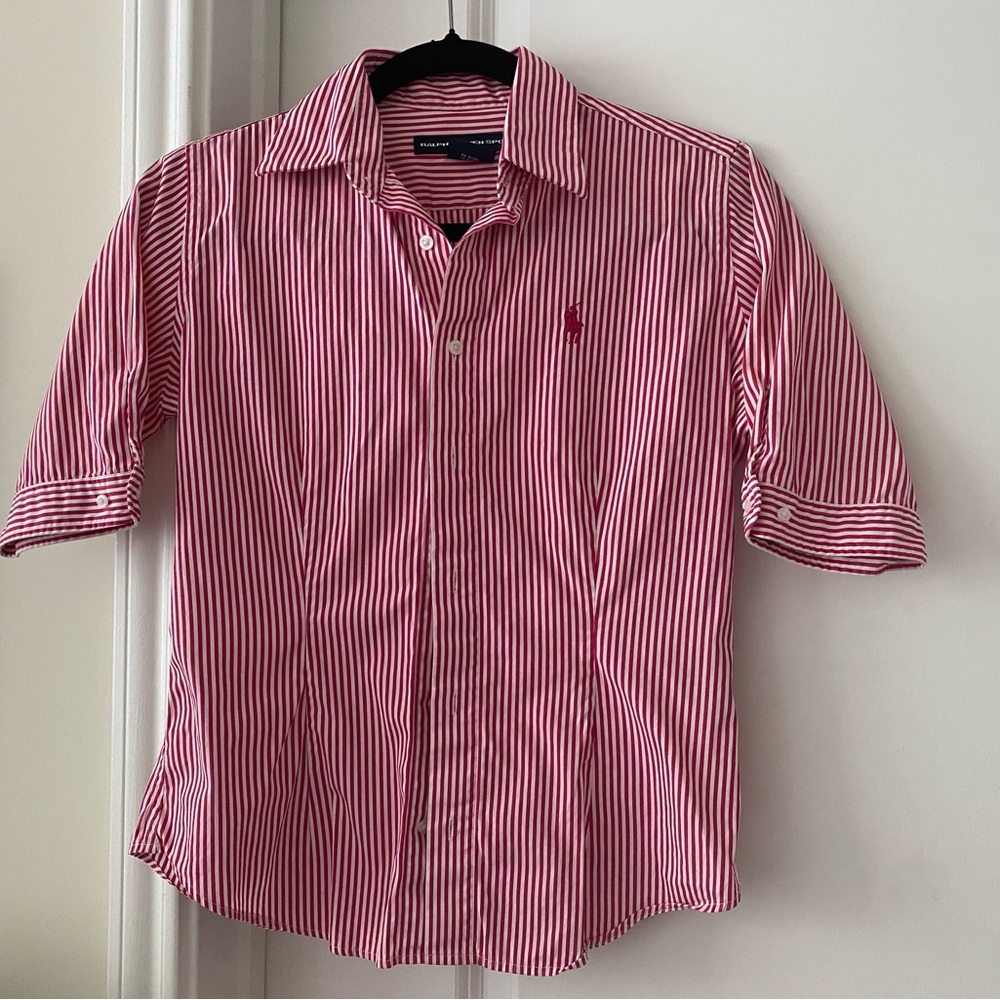 NWOT Ralph Lauren Sport Pink Stripe Super Slim Button-Down Shirt, SZ 2